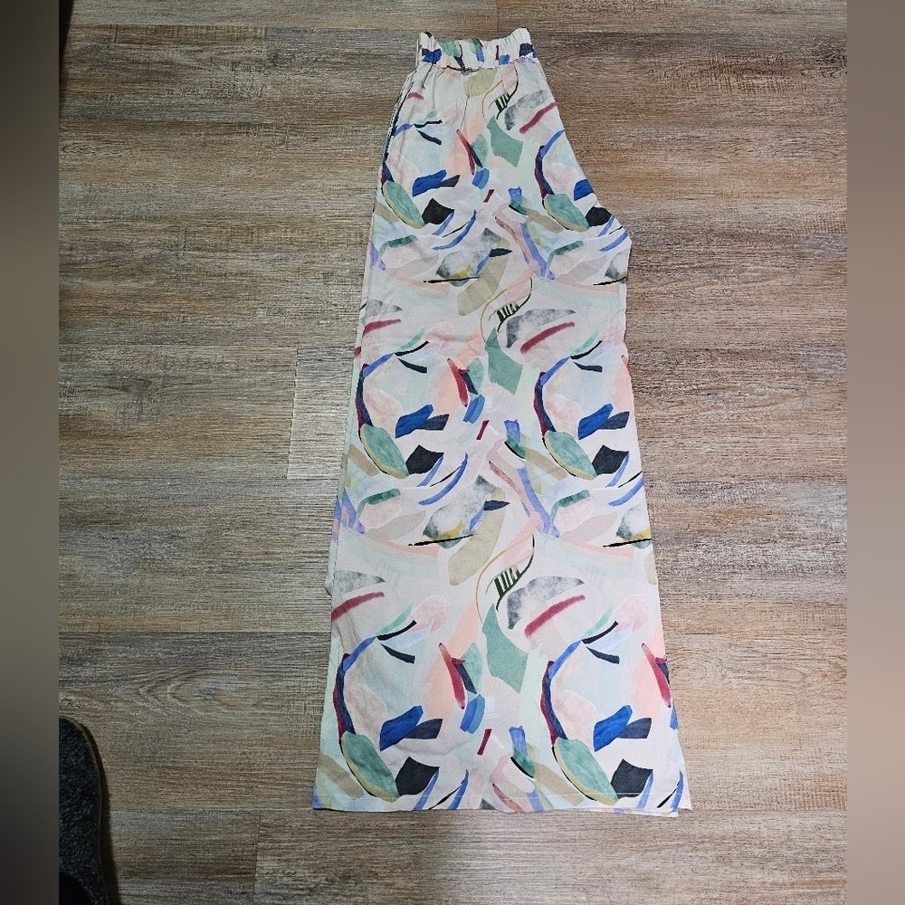 NWT Summer Wide Leg Trousers Palazo Pants Abstract Print By Shore Size L - Picture 2 of 14